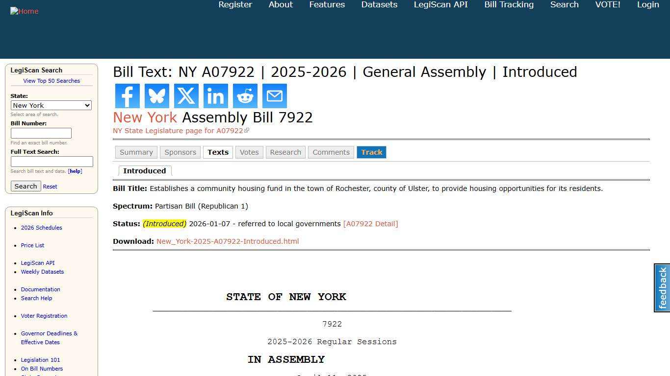 Bill Text: NY A07922 | 2025-2026 | General Assembly | Introduced | LegiScan