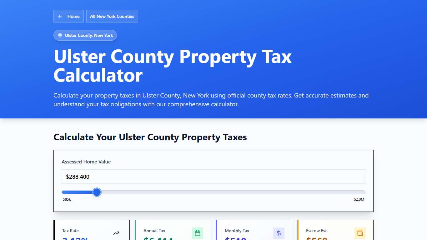 Ulster County, NY Property Tax Calculator 2025-2026